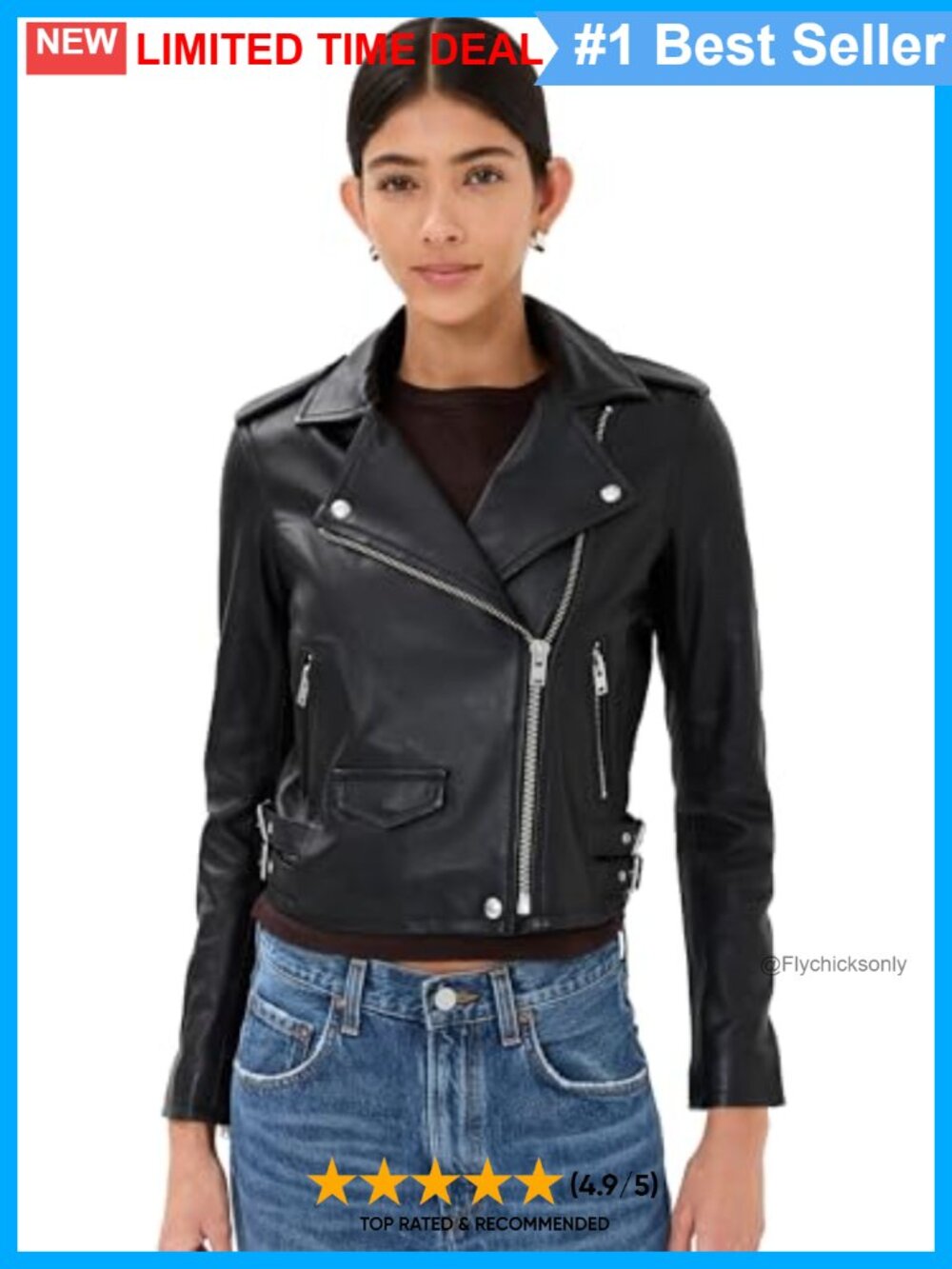 Leather Jacket Off-Center Zip Notched Lapels Slim Fit Aviator